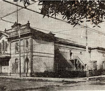 The Community Arts Association was one of the agencies most responsible for Santa Barbara’s recognition of the beauty of its old adobes and before the earthquake used adobes as its branch headquarters. It dreamed of restoring the adobe, frame and brick theater (shown above), built by José Lobero on the corner of Anacapa and Canon Perdido Streets, but when this was found architecturally inadvisable, erected the handsome new Lobero Theater on the site of the old. The following year the earthquake came and the theater still stood, proving the wisdom of the decision. 